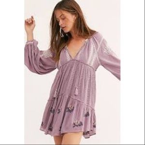 Free People Wild Horses Embroidered Mini Dress in Lilac
